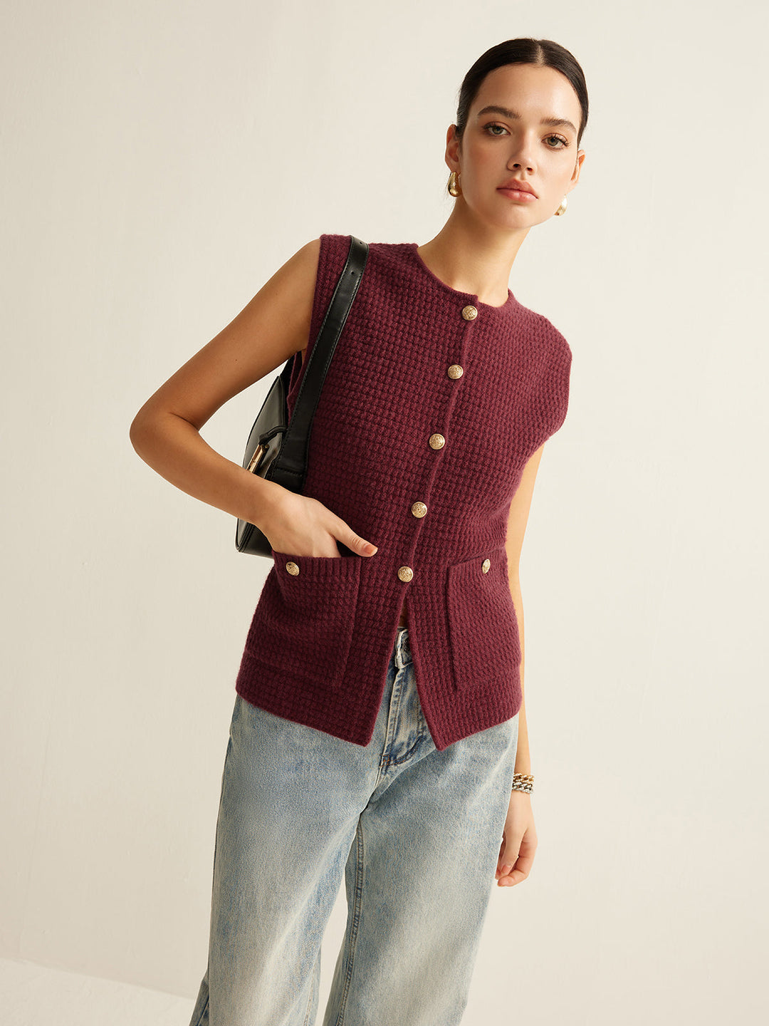 Button Down Gemütlicher Pullover-Weste