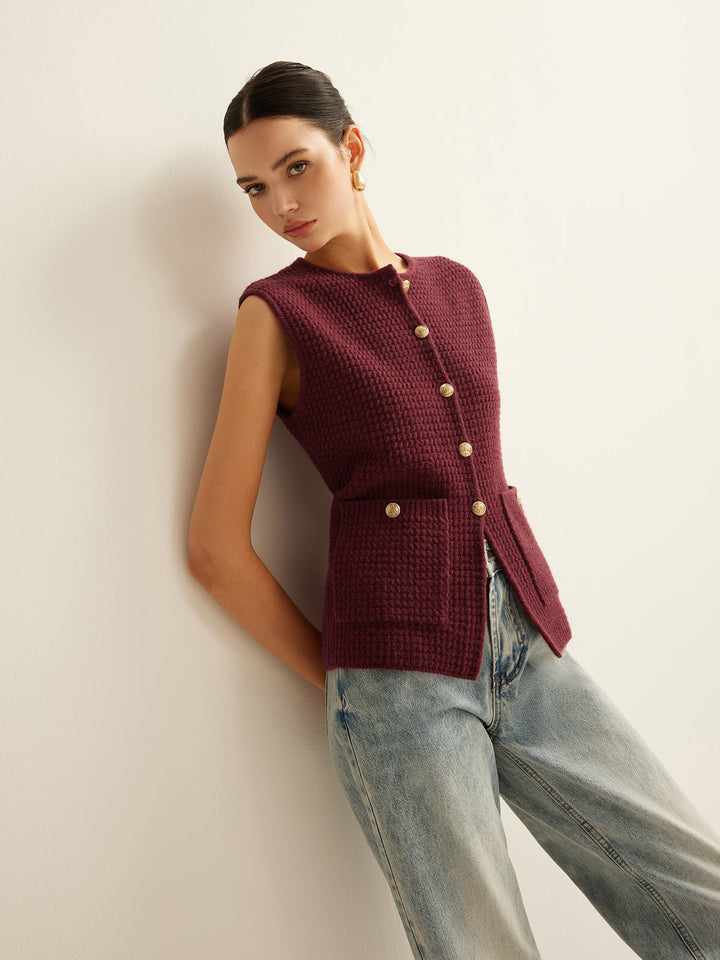 Button Down Gemütlicher Pullover-Weste