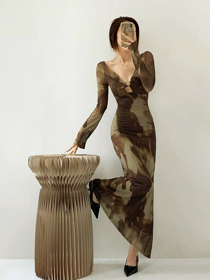 Halbtransparente U-Ring Ombré-Schmal geschnittenes Kleid