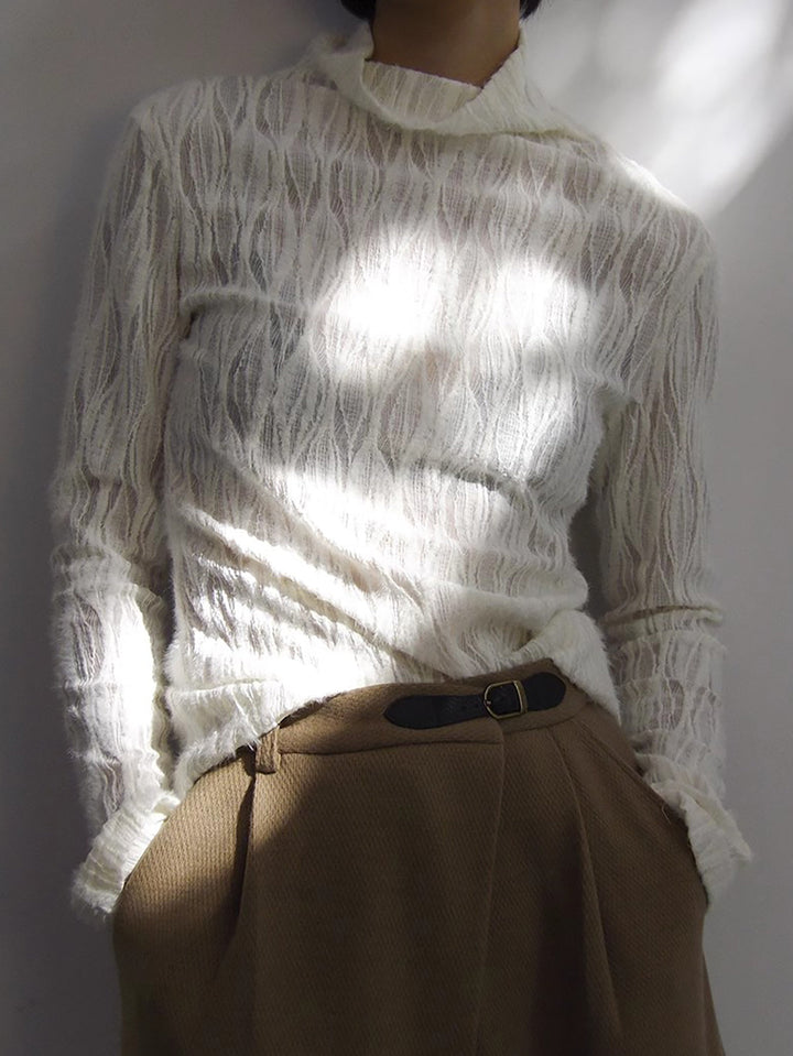 Mock-Neck Plissee-Oberteil mit Semi-Sheer-Effekt