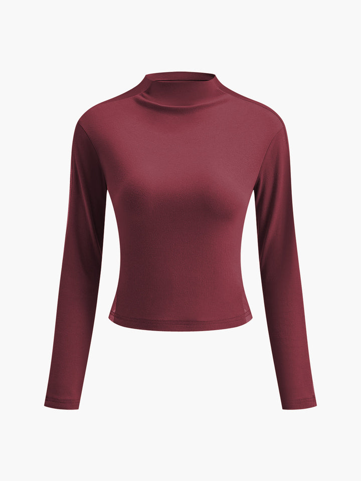 Schlichtes Tüll-Mesh-Langarmshirt