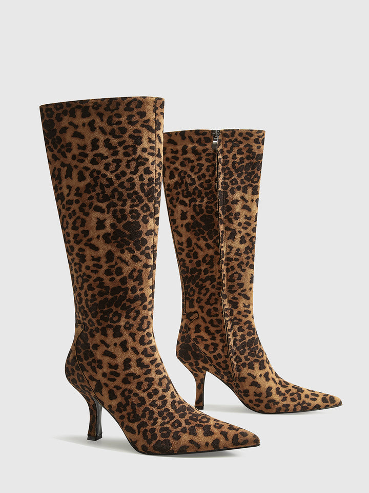 Knöchelhohe Reißverschlussstiefel mit Leopardenmuster