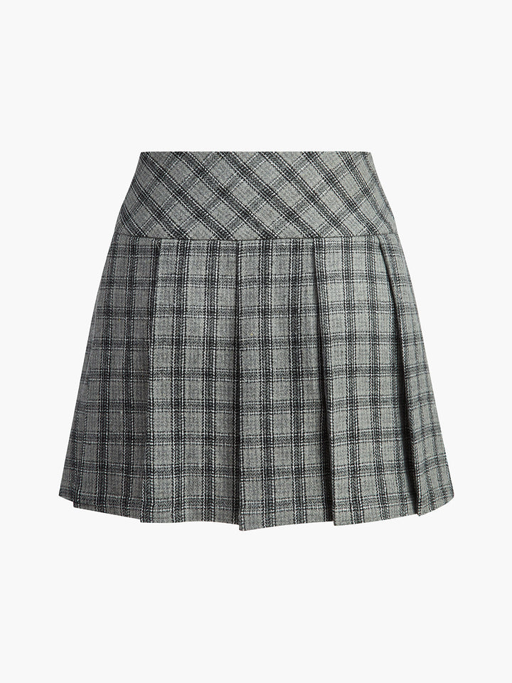 Checked Pleated Zipper Mini Skirt