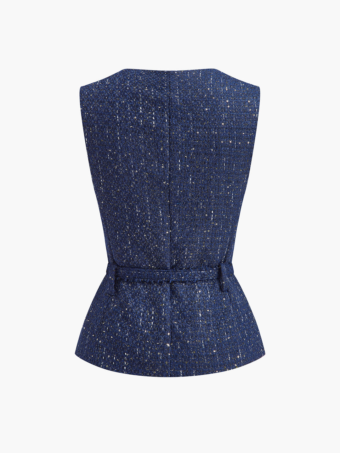 Sequins Button Belted Tweed Weste