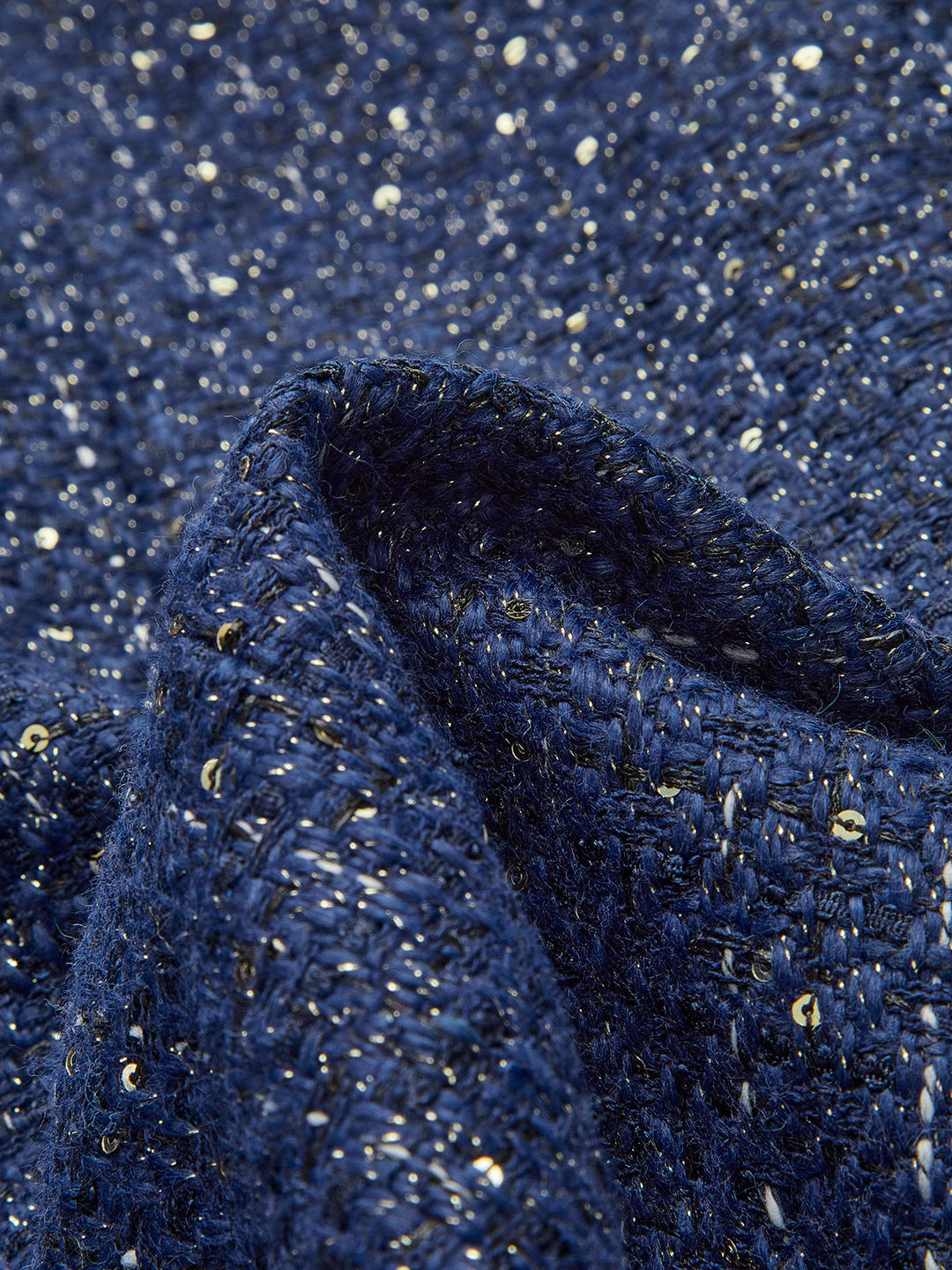 Sequins Button Belted Tweed Weste