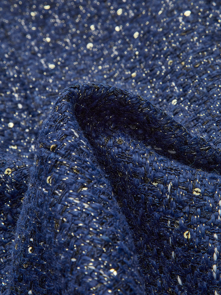 Sequins Button Belted Tweed Weste