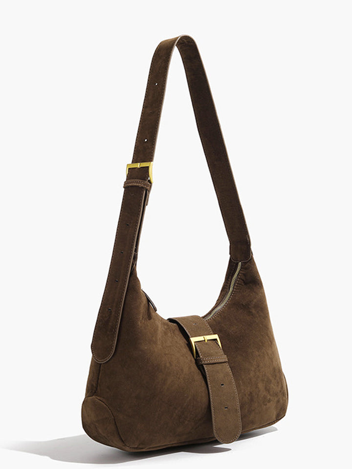 Retro Schnallen & Reißverschluss Halbmond Tasche