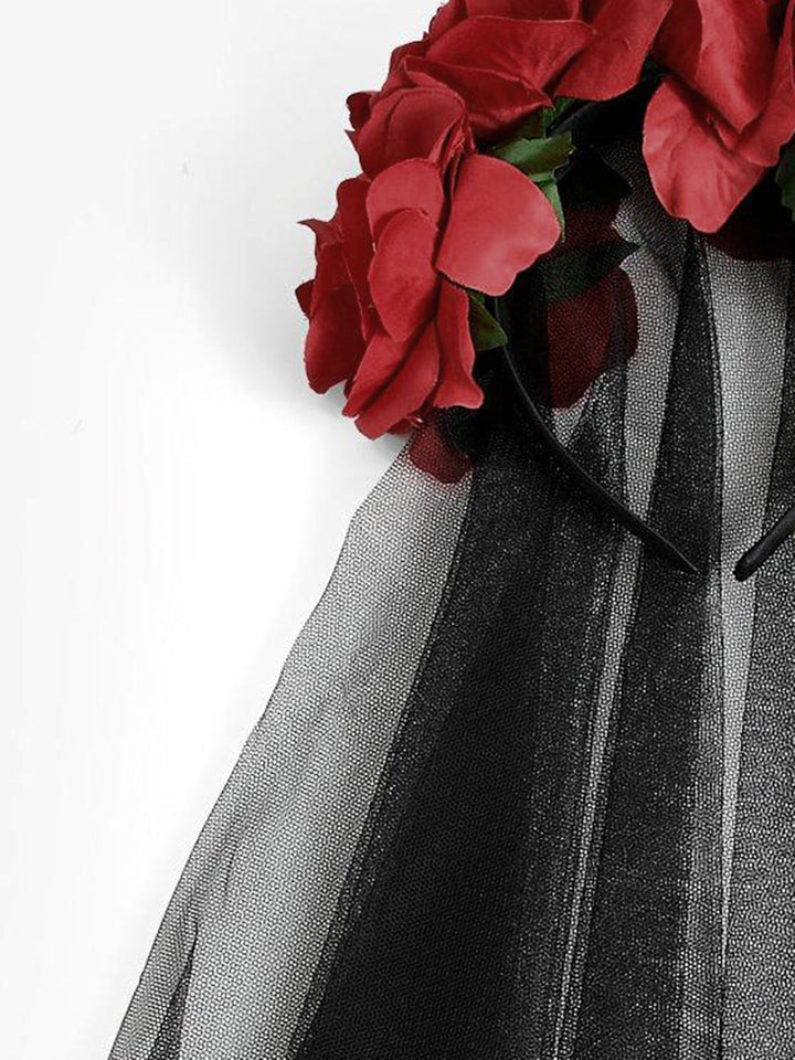 Halloween Rose Flower Black Mesh Stirnband