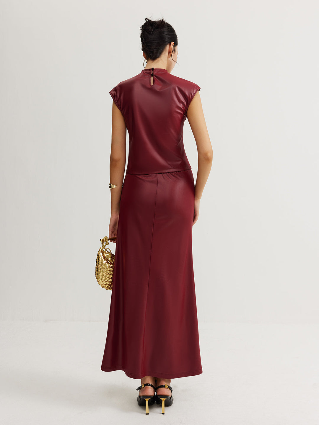 Plain Sleeveless Ruched Skirt Set