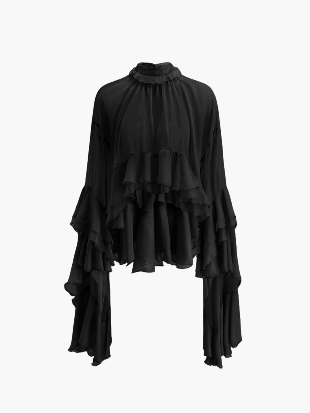 Sheer Rollkragen Rüschen Chiffonbluse
