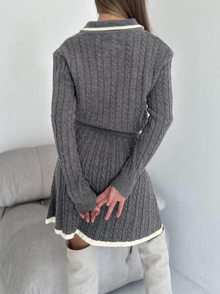 Kontrastbesatz mit Kabelstrickmuster, Reversrock-Set