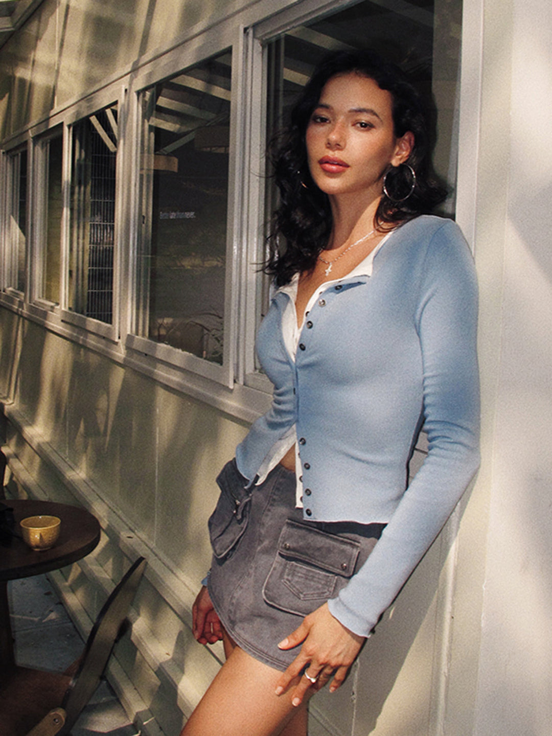 2-in-1 Knopf-Jersey-Bluse