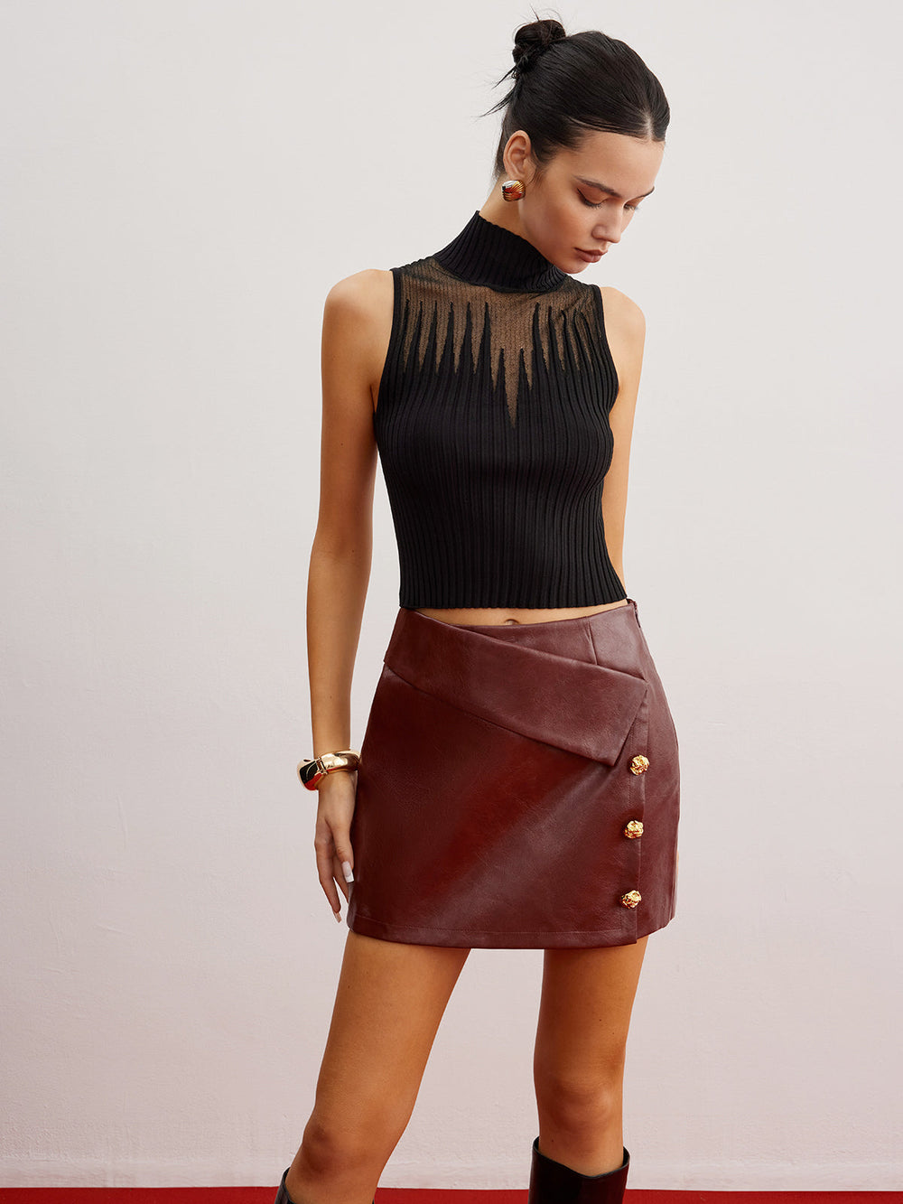Crop Sheer Panel Pulloverweste