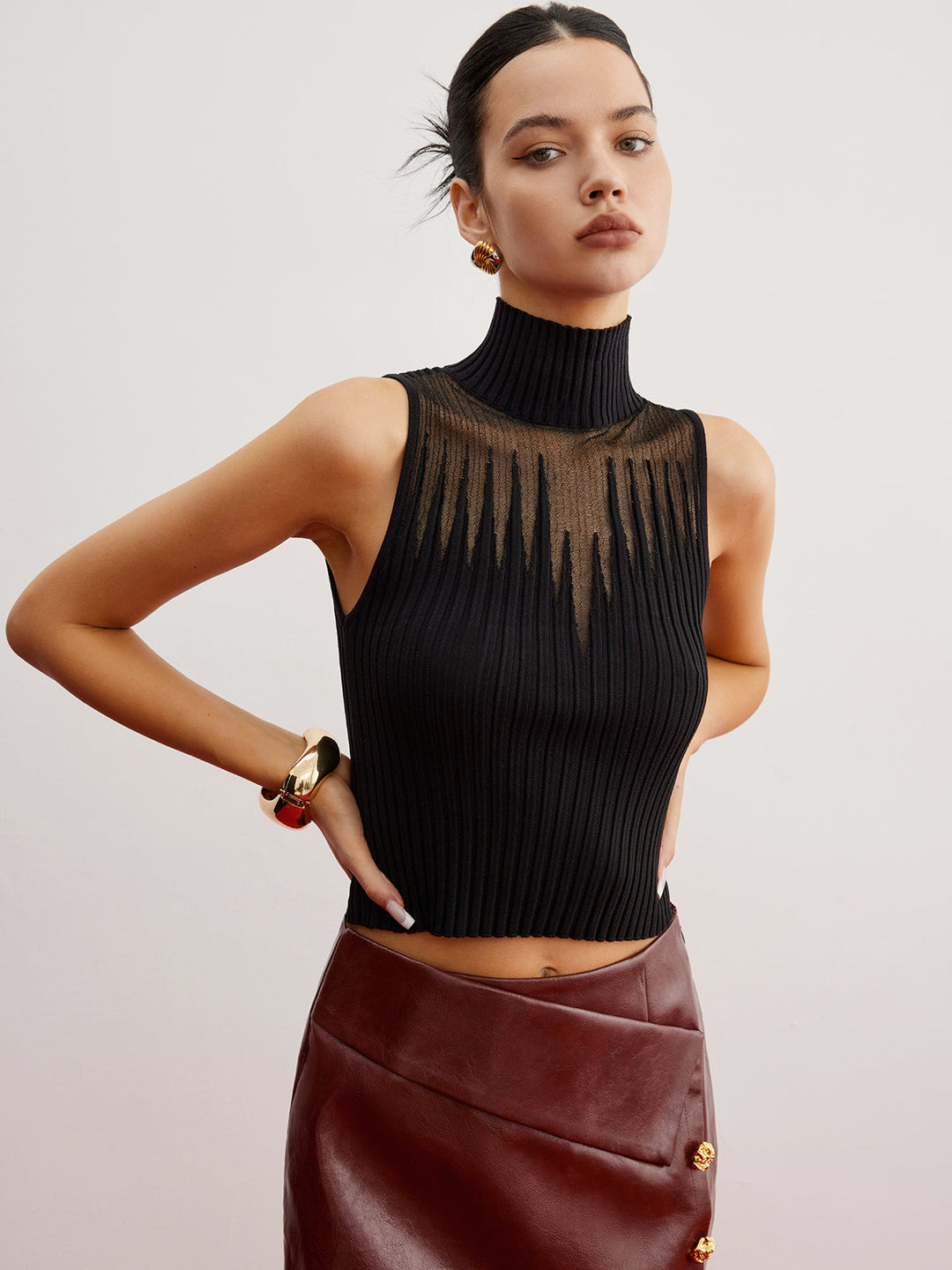 Crop Sheer Panel Pulloverweste