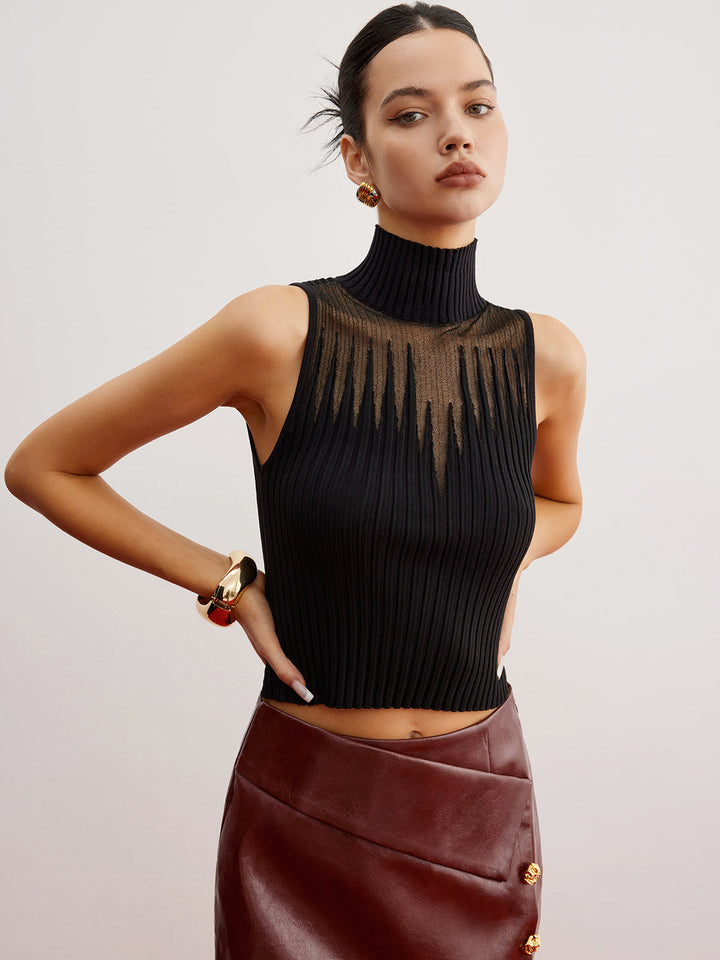 Crop Sheer Panel Pulloverweste
