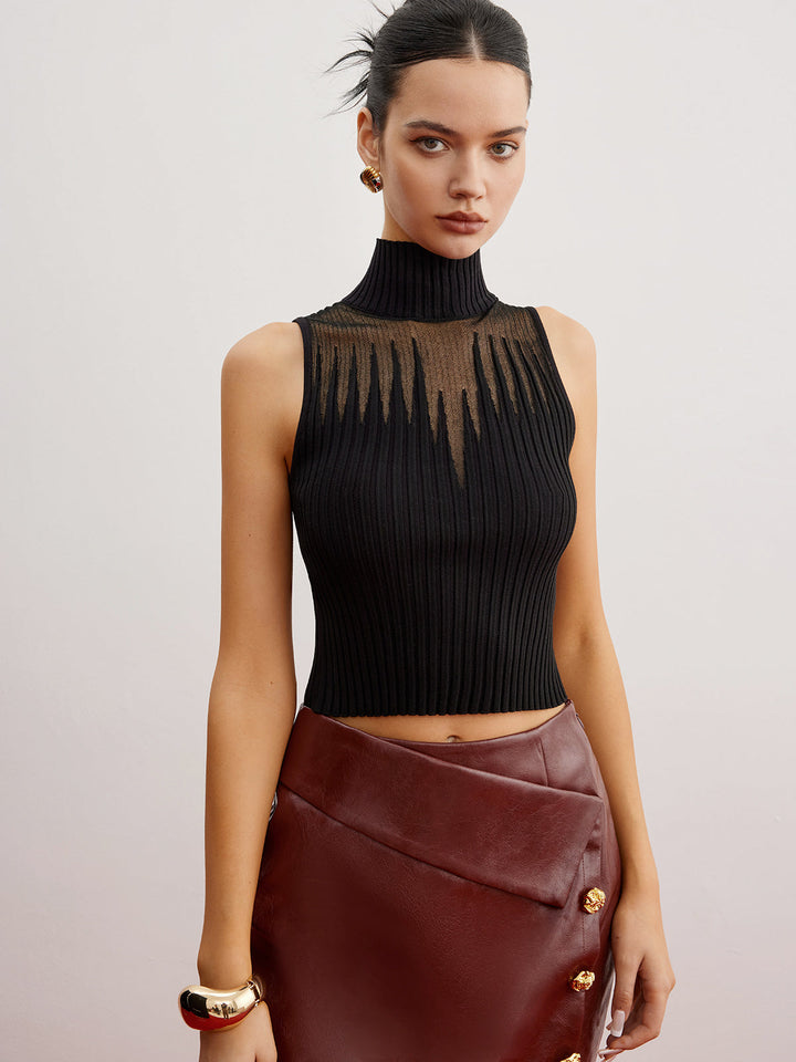 Crop Sheer Panel Pulloverweste