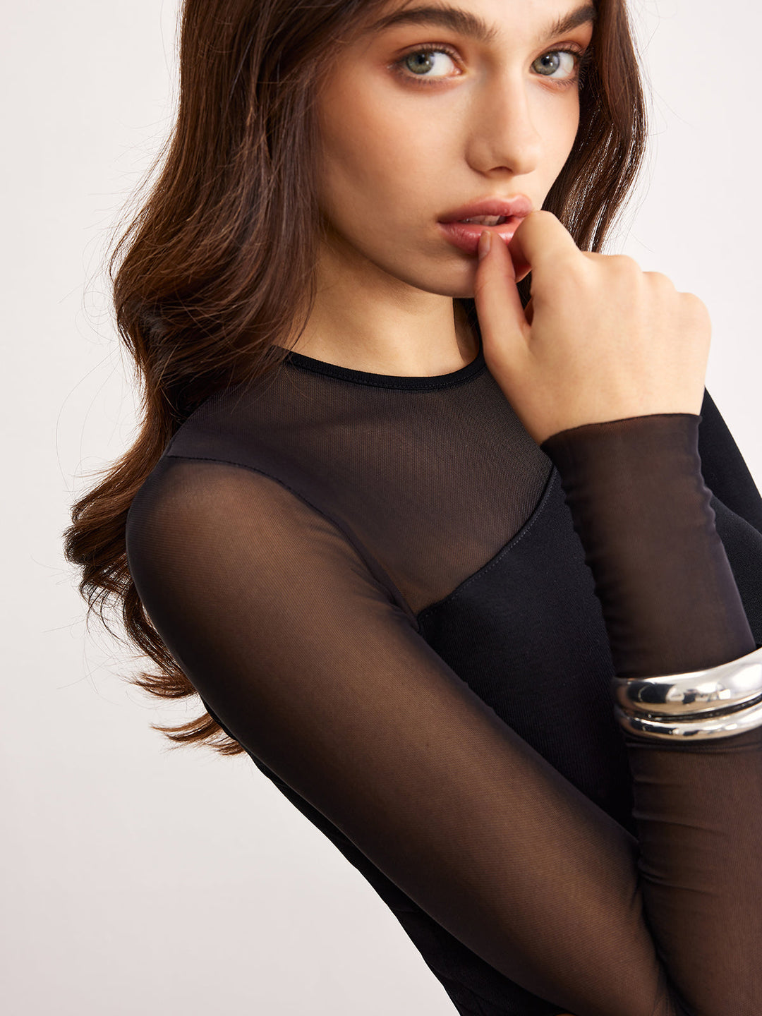 Asymmetrisches Sheer Panel Jersey Top