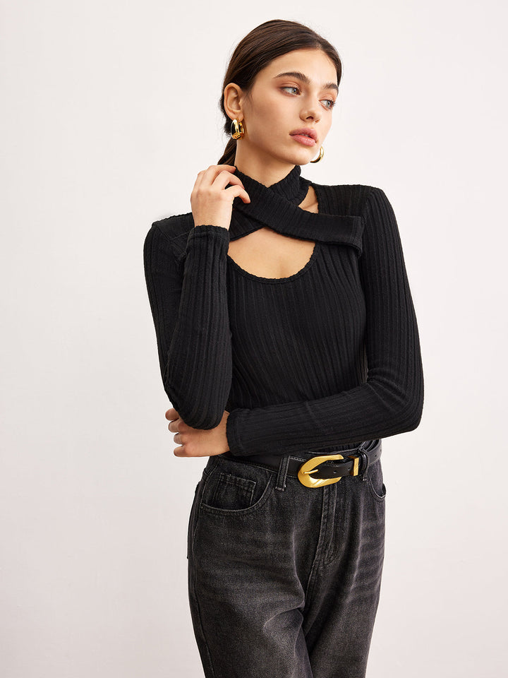 Criss Cross Neck Geripptes Oberteil