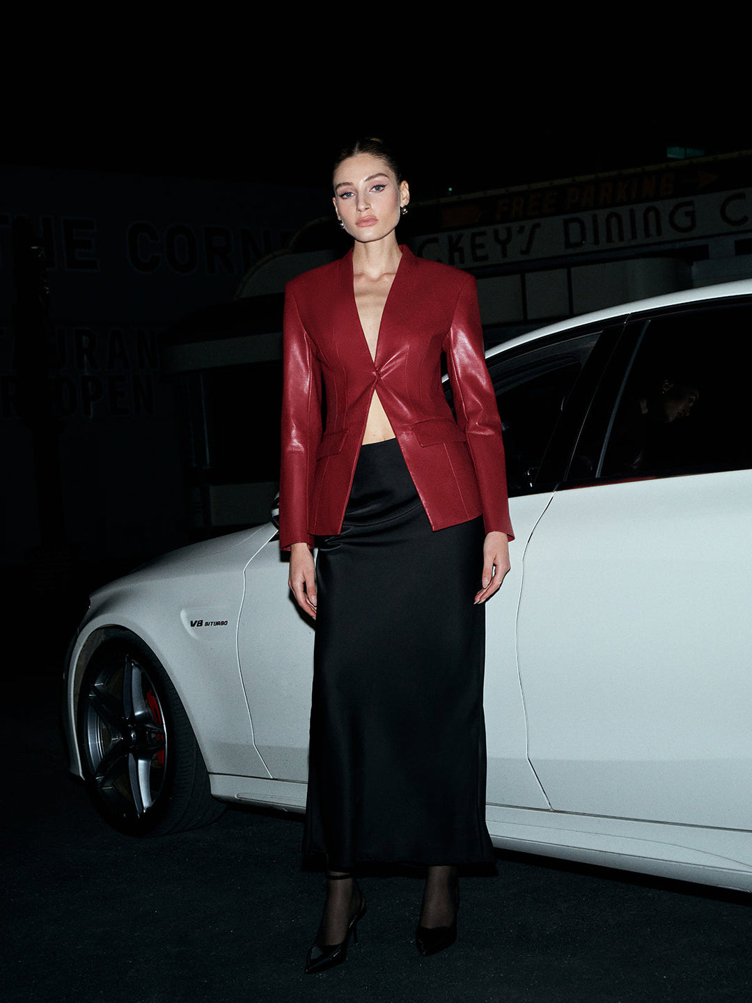 Eleganter Faux Leather Knopfblazer