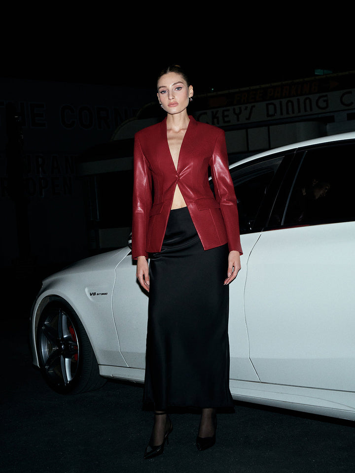 Eleganter Faux Leather Knopfblazer