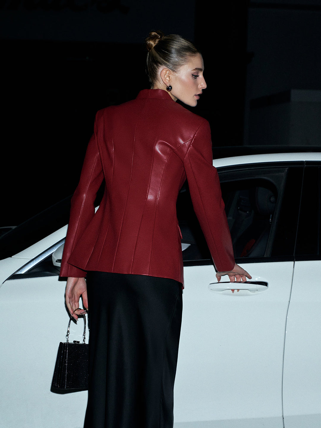 Eleganter Faux Leather Knopfblazer