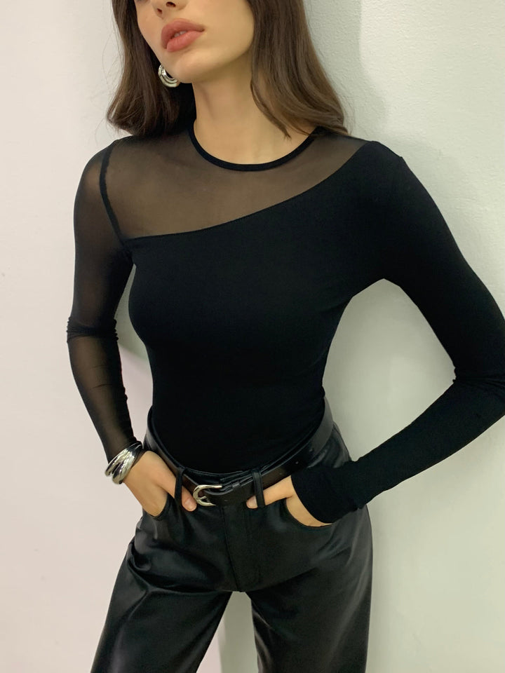 Asymmetrisches Sheer Panel Jersey Top