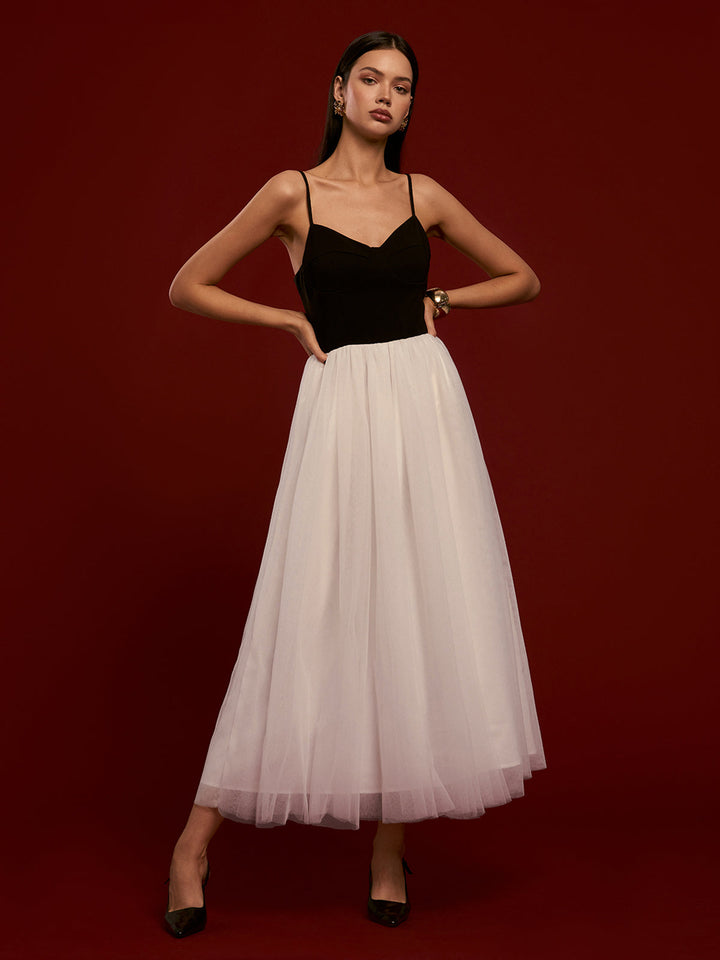 Zweifarbige Mesh-Cami-Kleid