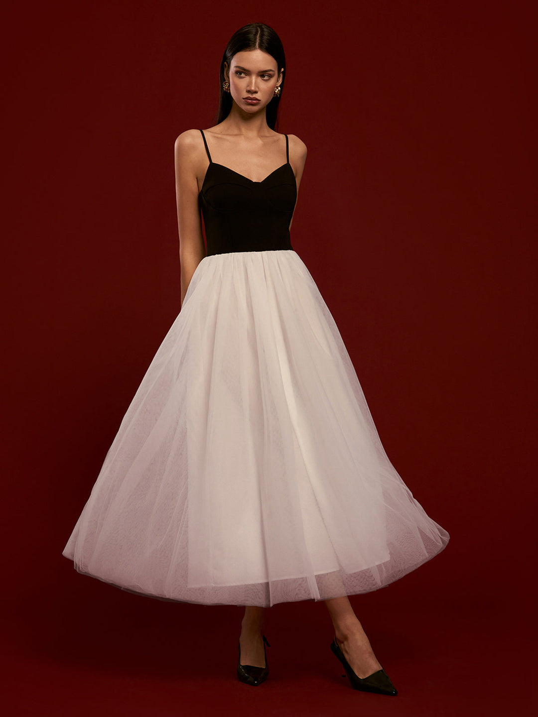 Zweifarbige Mesh-Cami-Kleid