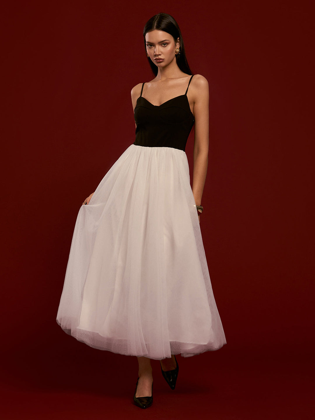 Zweifarbige Mesh-Cami-Kleid