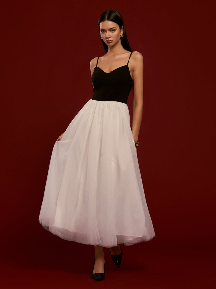 Zweifarbige Mesh-Cami-Kleid
