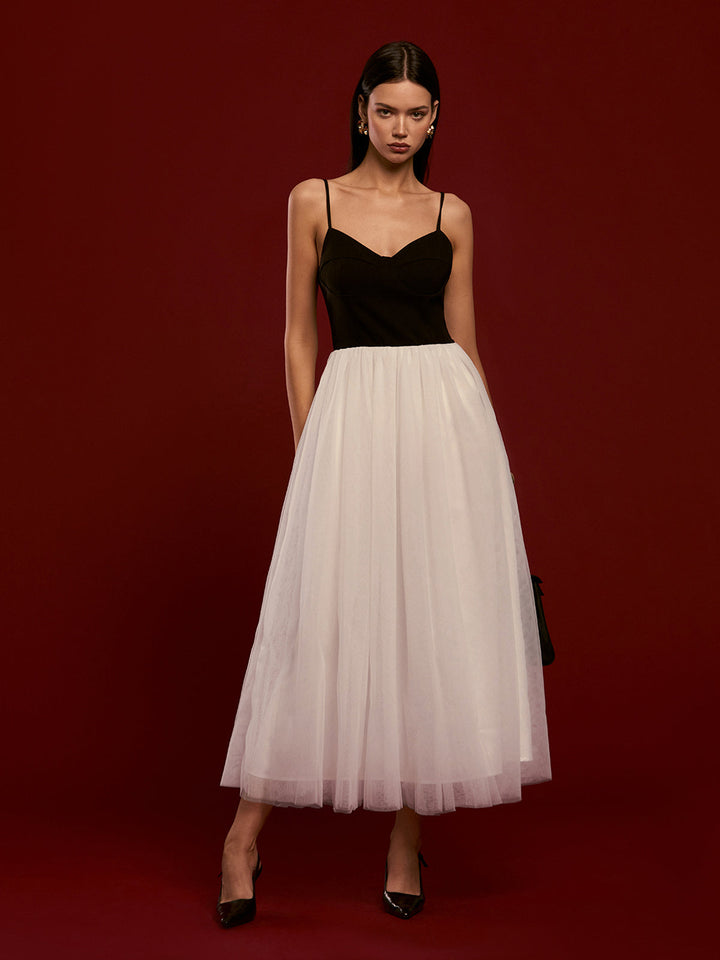 Zweifarbige Mesh-Cami-Kleid