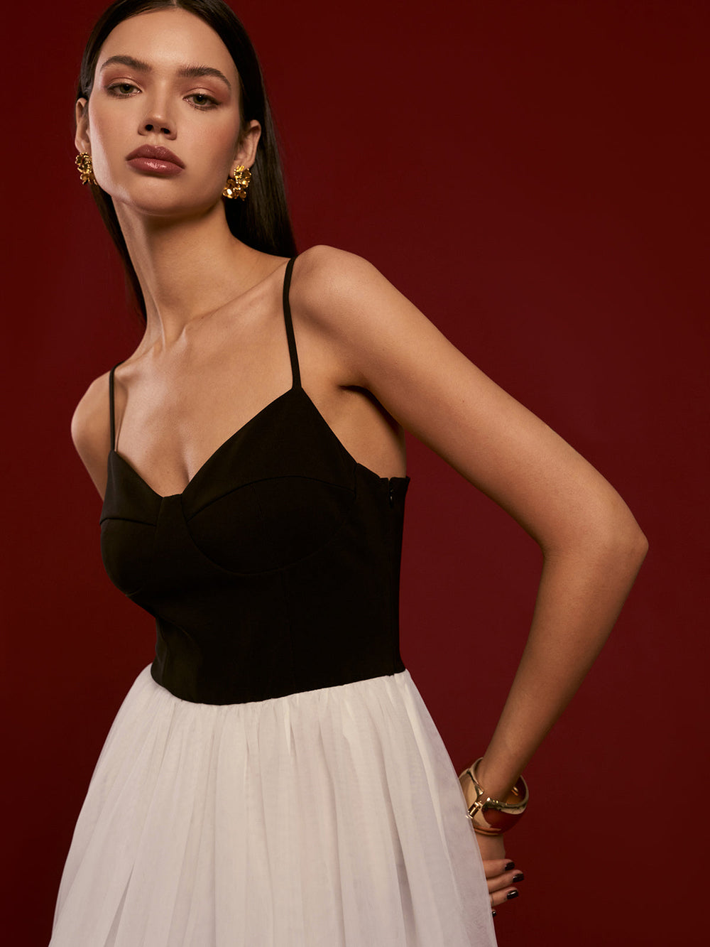 Zweifarbige Mesh-Cami-Kleid