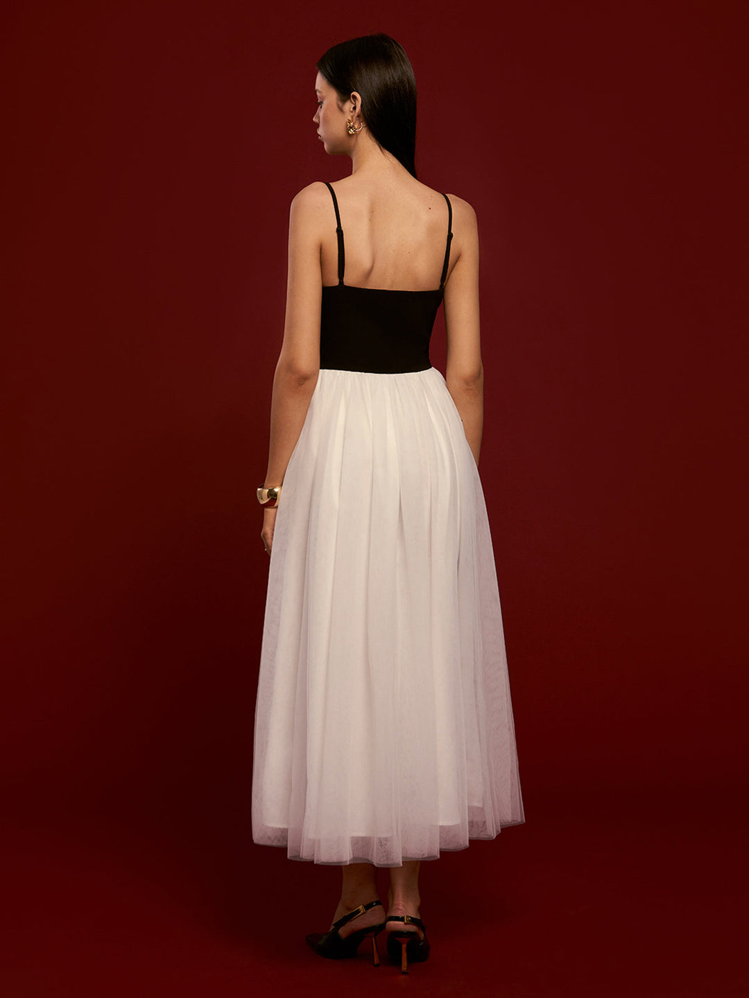 Zweifarbige Mesh-Cami-Kleid