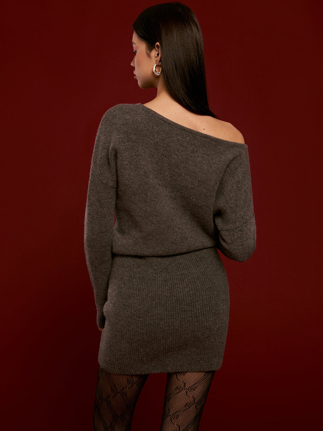 Wollmischung Asymmetrisches Strickkleid