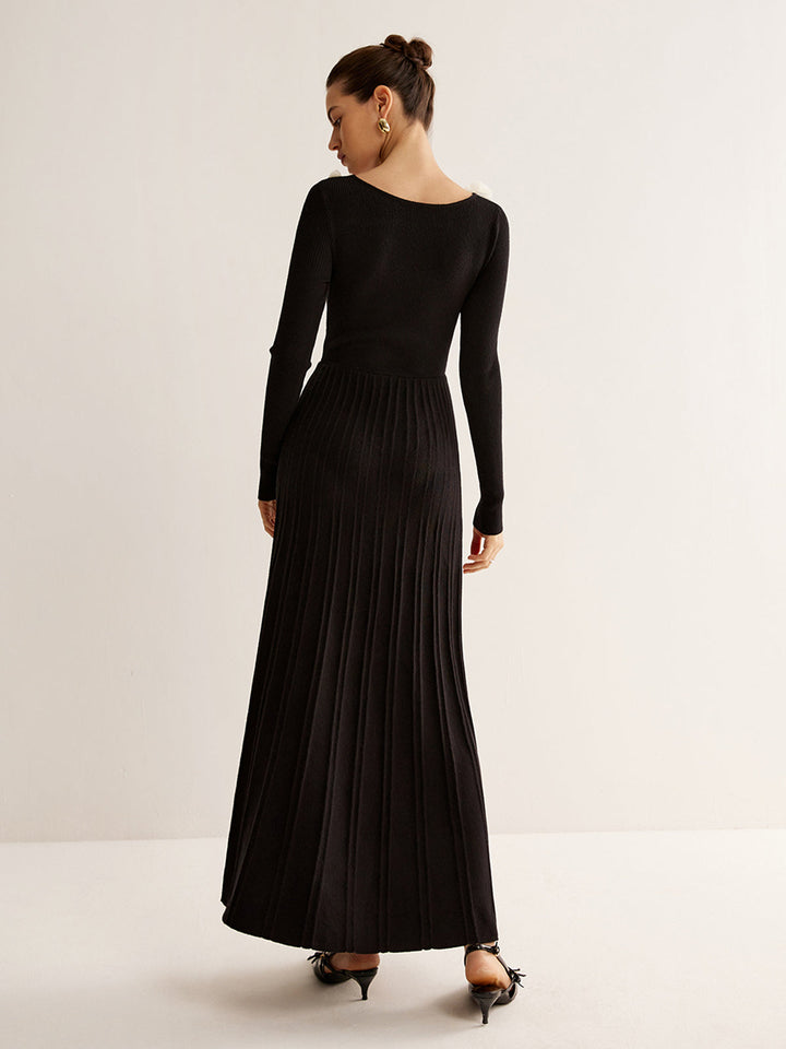 Blumen-Dekor Falten-Strickkleid