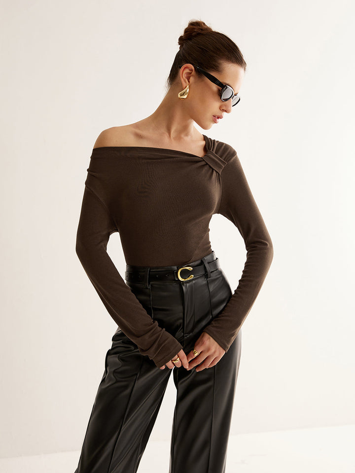 Geknotetes Cold-Shoulder Jersey-Oberteil