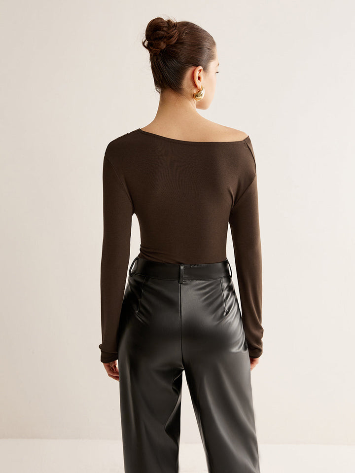 Geknotetes Cold-Shoulder Jersey-Oberteil
