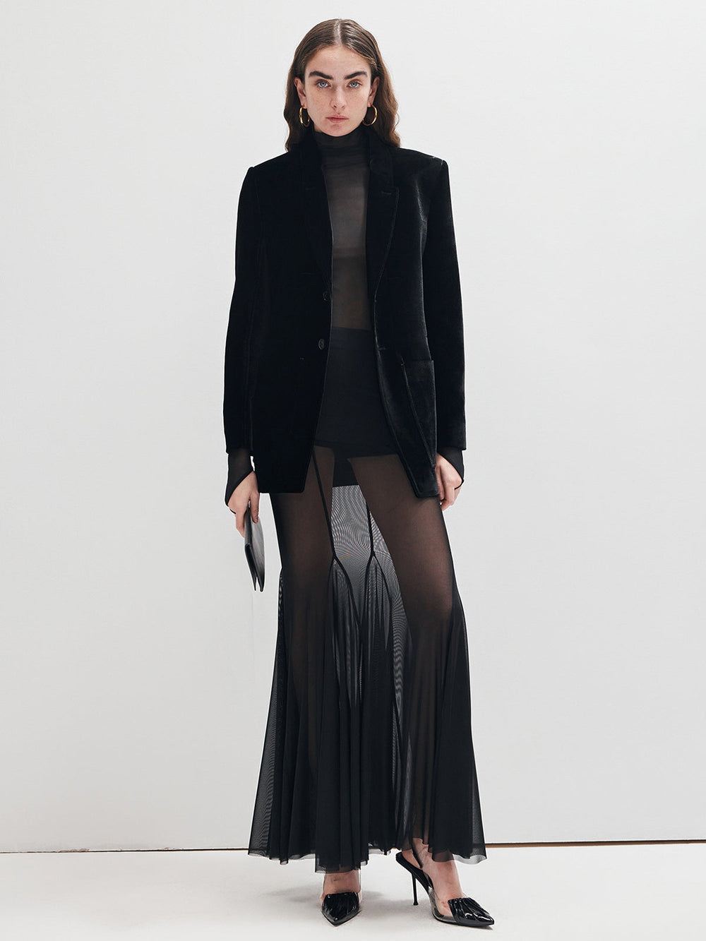 Mock-Neck Mesh-Shirt aus dünnem Netzstoff
