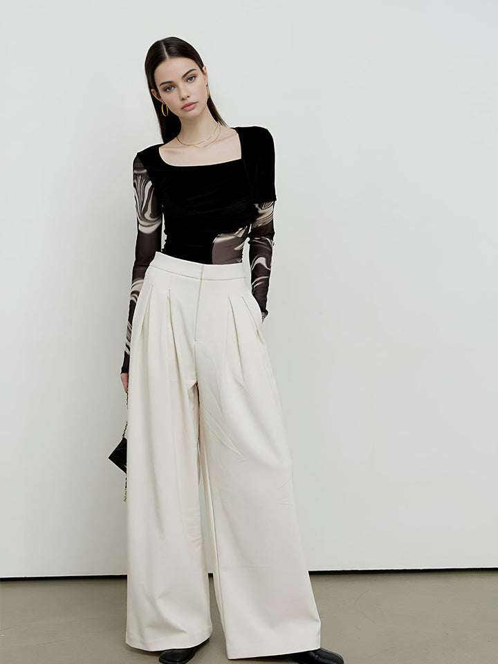 Semi-Sheer Geometrisches Print Mesh Jersey Oberteil