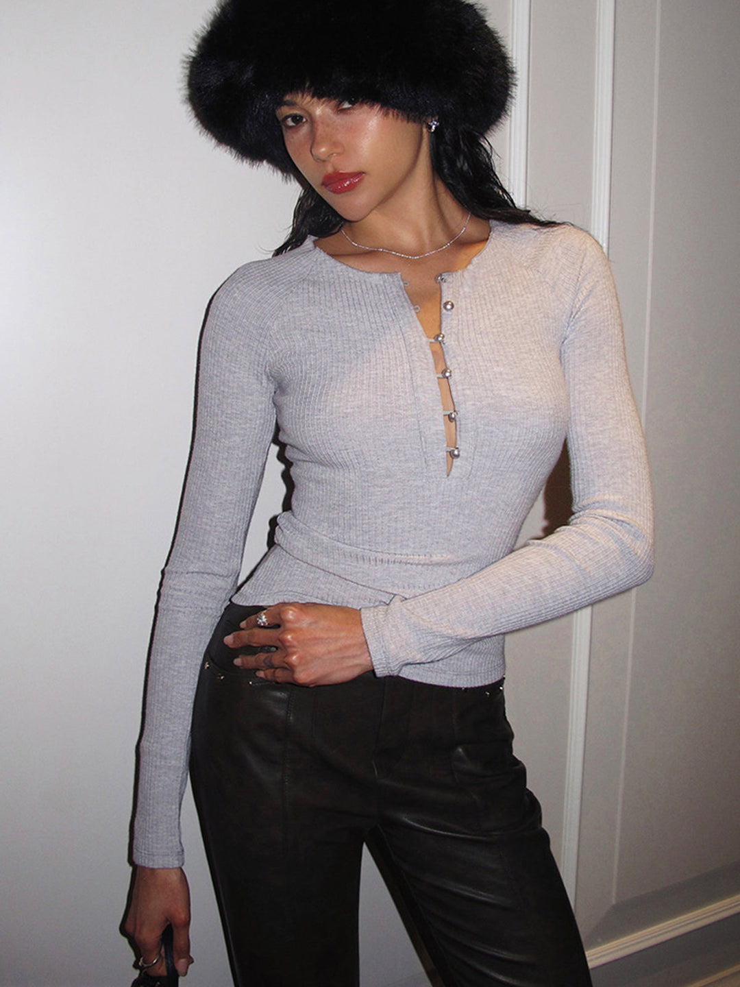 Perlknopfloch Skinny Top