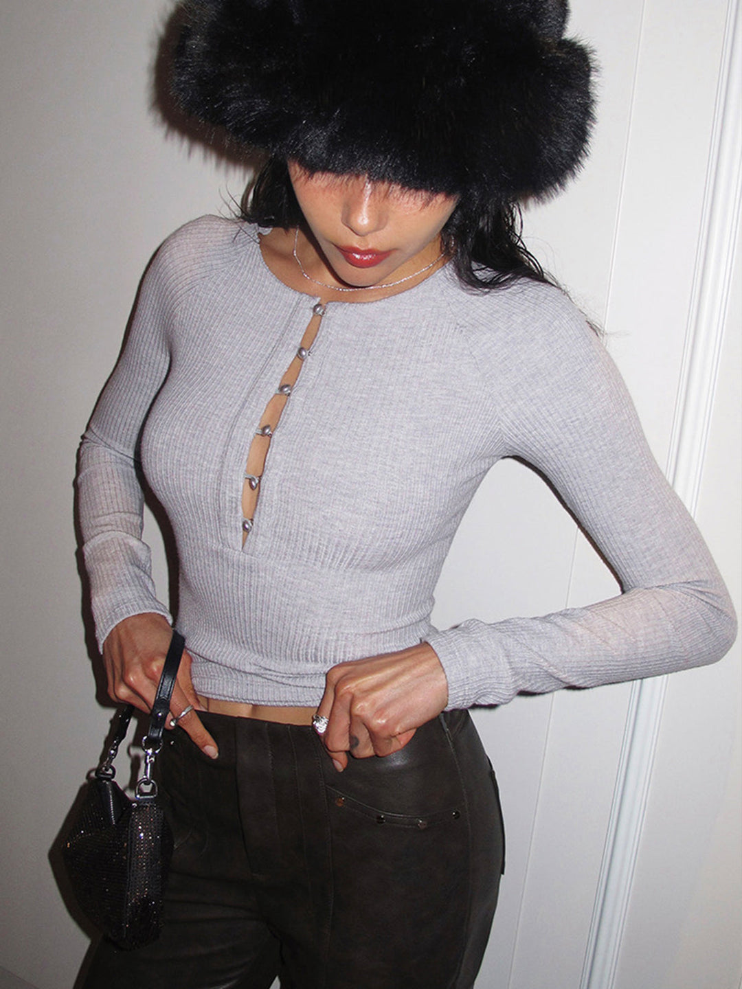 Perlknopfloch Skinny Top