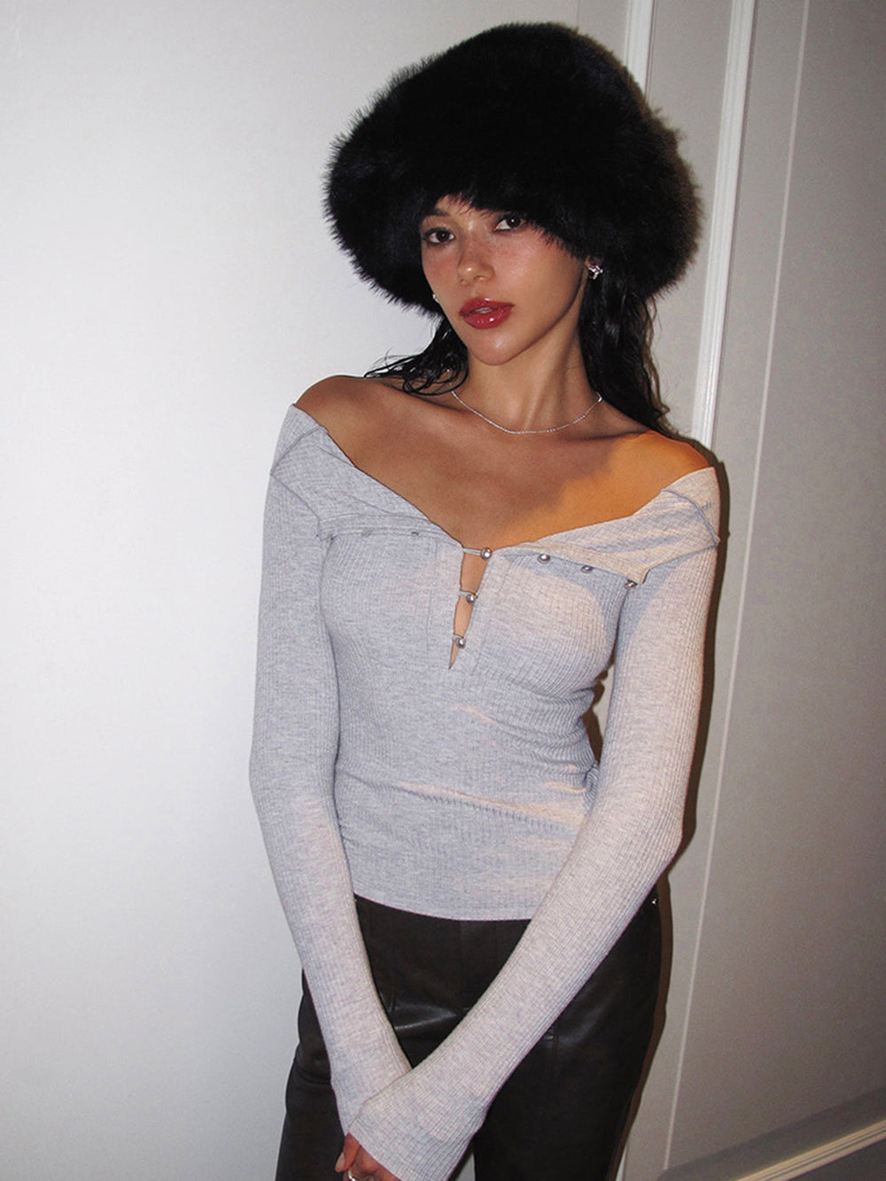 Perlknopfloch Skinny Top