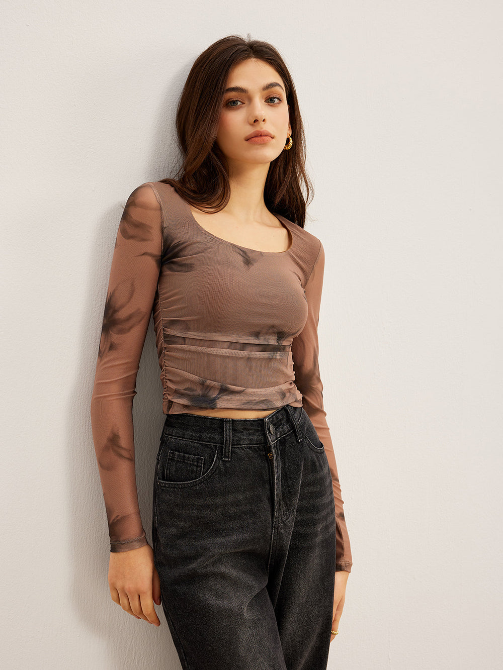 Tye-Dye-Blumenmuster-Mesh-T-Shirt