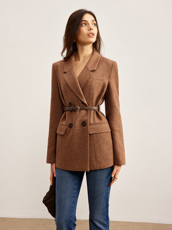 Wool-Blend Texturierter Gürtel-Blazer