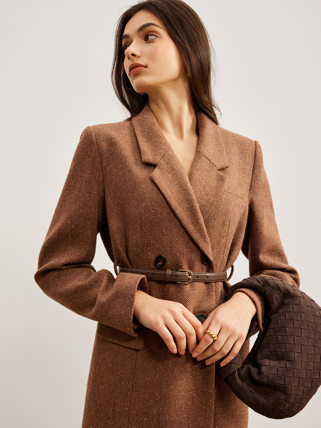 Wool-Blend Texturierter Gürtel-Blazer