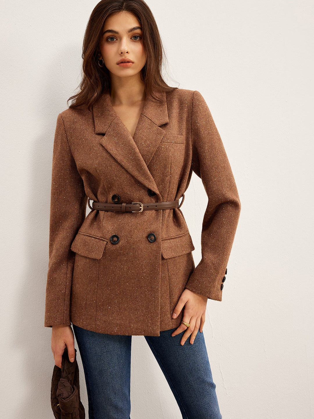 Wool-Blend Texturierter Gürtel-Blazer