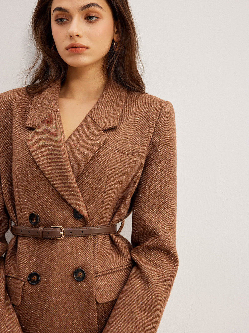 Wool-Blend Texturierter Gürtel-Blazer