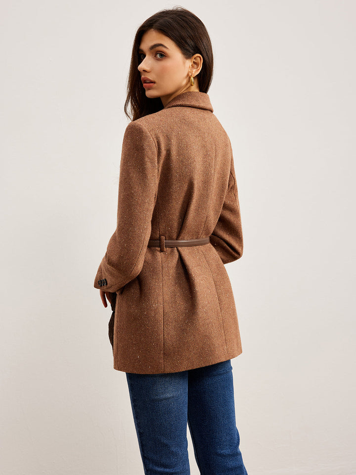 Wool-Blend Texturierter Gürtel-Blazer