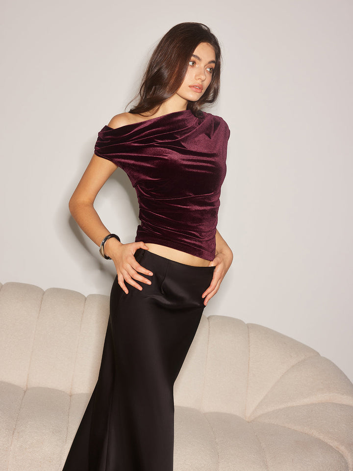 Asymmetrisches geripptes Samt-Top