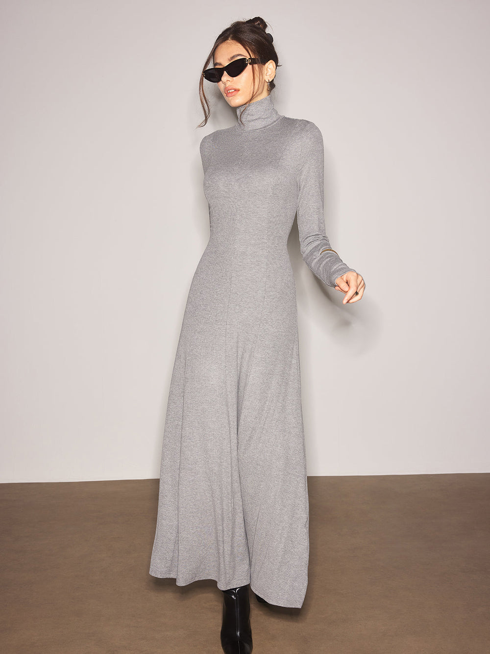 Rollkragen-Jersey-Langen Kleid
